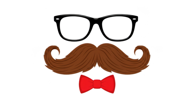 Hipster glasses, mustache and bow tie isolated on transparent background