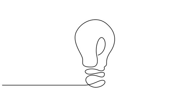 Self drawing animation of one line electrical bulb vector illustration. Full length animated