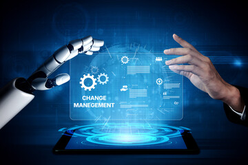 AI supports business transformation through change management strategies combining innovation, globalization, solution enablement, and team collaboration Vouch