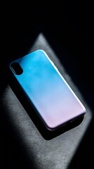 Modern smartphone with a vibrant blue and purple gradient case.