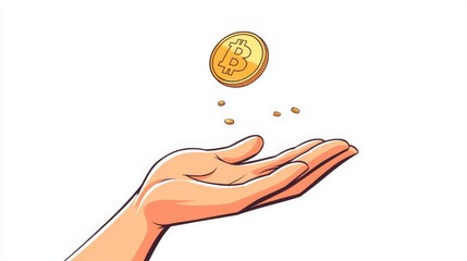 A hand tossing a bitcoin symbol, representing cryptocurrency investment and financial transactions.