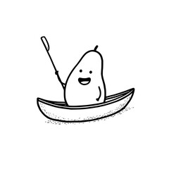 Cute pear character rowing boat vector illustration funny fruit drawing happy pear in boat cartoon style image art