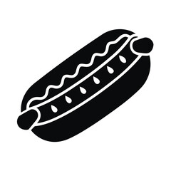 hot dog, food, fast food, silhouette, icon, symbol, isolated, sausage, bun, mustard, ketchup, condiment, snack, unhealthy, junk food, street food, graphic, design, illustration, drawing, vector, meal,