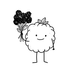 Cute cloud character holding flower bouquet illustration vector design element for graphic design and decoration