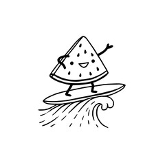 Cute watermelon surfing summer vibes illustration for t shirt design and summer party invitation design ideas