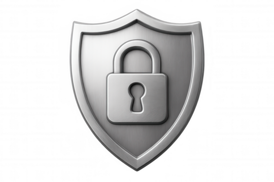 Cyber security shield presenting padlock protecting data and network, internet privacy concept on transparent background