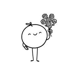 Cute cartoon character with flower bouquet vector art illustration for graphic design and decoration project