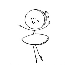 Cute cartoon ballerina drawing illustration for kids learning ballet and dance simple line art vector graphic design