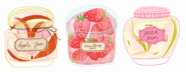 Isolated hand drawn jam jars illustrations