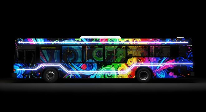 Kenyan matatu bus sized side view colorful graphics community public transport vehicle (Industry)