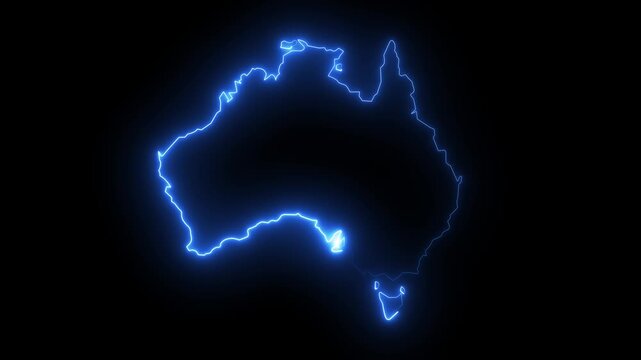map of Australia with a cyan glowing neon effect.