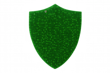 Digital security shield protecting data with binary code pattern, representing internet protection and cybersecurity