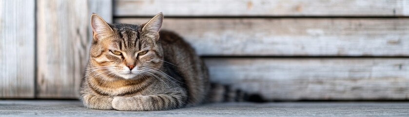 Tabby Cat Resting on Wood, Feline ,Pet
