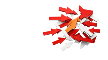 Red and White Arrows with Highlighted Orange Arrow  on Transparent Background