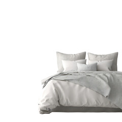 Elegant bed with white linens and decorative throw in neutral setting