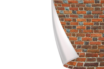 A brick wall with curled edge. Advertising space. Empty space for text.