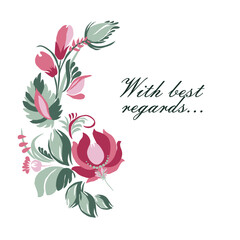 Greeting card - With best wishes. Beautiful stylized floral ornament. Floral rhythmic pattern. Vintage botanical composition of fantastic plant elements.	
