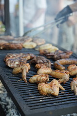 delicious meat and grilled sausages on the barbecue