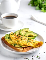 Breakfast of avocado toast with sunny-side-up egg