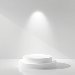Fototapeta premium White Podium with Single Spotlight — Clean Minimal Studio Background and Soft Lighting for Professional Product Display