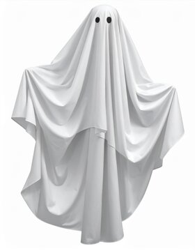 Full Body White Sheet Ghost Costume on Isolated Background for Halloween Celebration