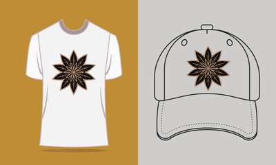 T shirt baseball cap with gold mandala design vector 1
