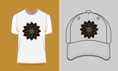 T shirt baseball cap with gold mandala design vector