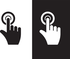 Obraz premium Black and white hand cursor icons pointing to a circle on a white and black background Keywords: hand