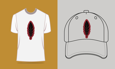 T shirt baseball cap with red feather graphic vector