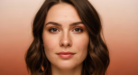 Naklejka premium Attractive young woman with freckles looking directly at the camera with natural makeup