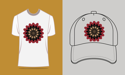 T shirt baseball cap with stylized lotus mandala design clothing