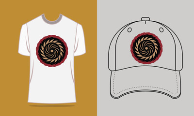 T shirt baseball cap with stylized spiral mandala graphic clothing apparel