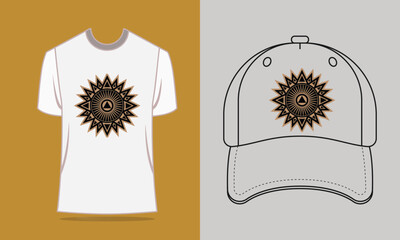 T shirt baseball cap with stylized sun mandala design clothing
