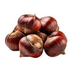 Obraz premium Pile of ripe chestnuts ontransparent background perfect for fall season