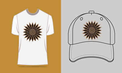 T shirt baseball cap with tan mandala design vector