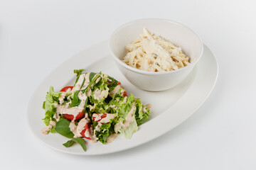 Pasta with parmesan and fresh garden salad