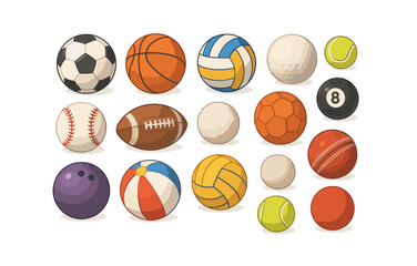 Obraz premium Collection of popular sports balls with flat design style
