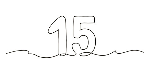 Minimal continuous line drawing of number 15