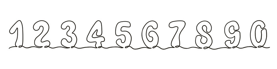 Single line numbers set from 0 to 9 in monoline minimal style