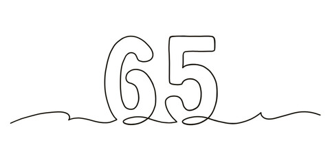 Elegant one line drawing of number 65