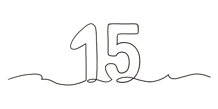 Minimal continuous line drawing of number 15