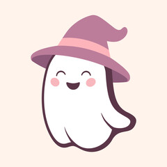 Cute Cartoon Ghost with Witch Hat