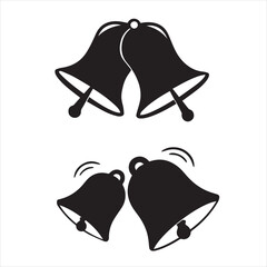 Two classic bells with ornate handles rendered as a clean vector graphic isolated on transparent background