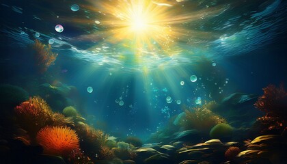abstract underwater with sunshine and bubbles