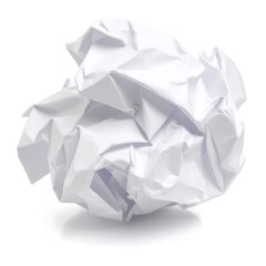 Crumpled white paper ball against white background