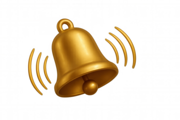 Golden ringing notification bell 3d rendering alerting important messages and new updates concept
