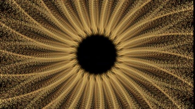 Abstract golden radial pattern forming a geometric vortex of light and texture