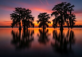 Obraz premium Serene Sunset Reflection: Nature's Beauty Inspiring Calm and Peaceful Retreats. Perfect for Travel, Wellness, and Escape Imagery