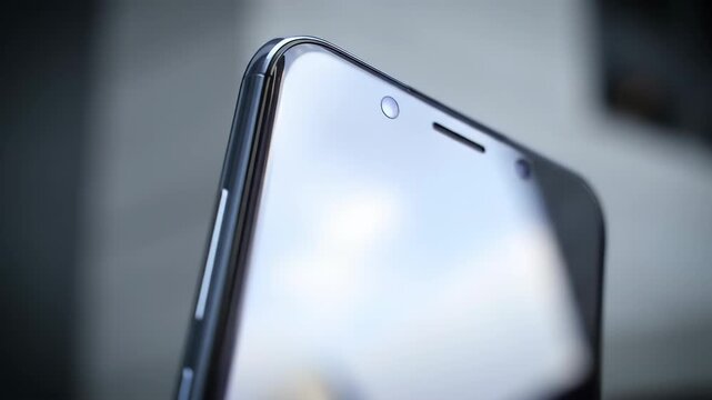 Smartphone corner detail, showcasing sleek design, bokeh background for tech or product marketing
