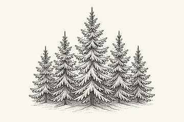 Obraz premium Sketch of evergreen trees covered in snow for Christmas decoration 